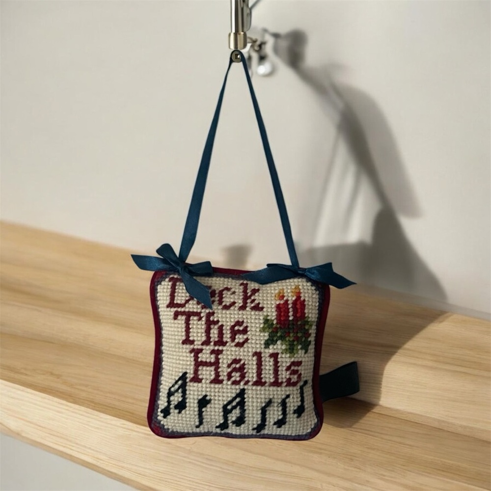 Abbott Collection Deck The Halls Needlepoint Pillow Ornament Christmas Music